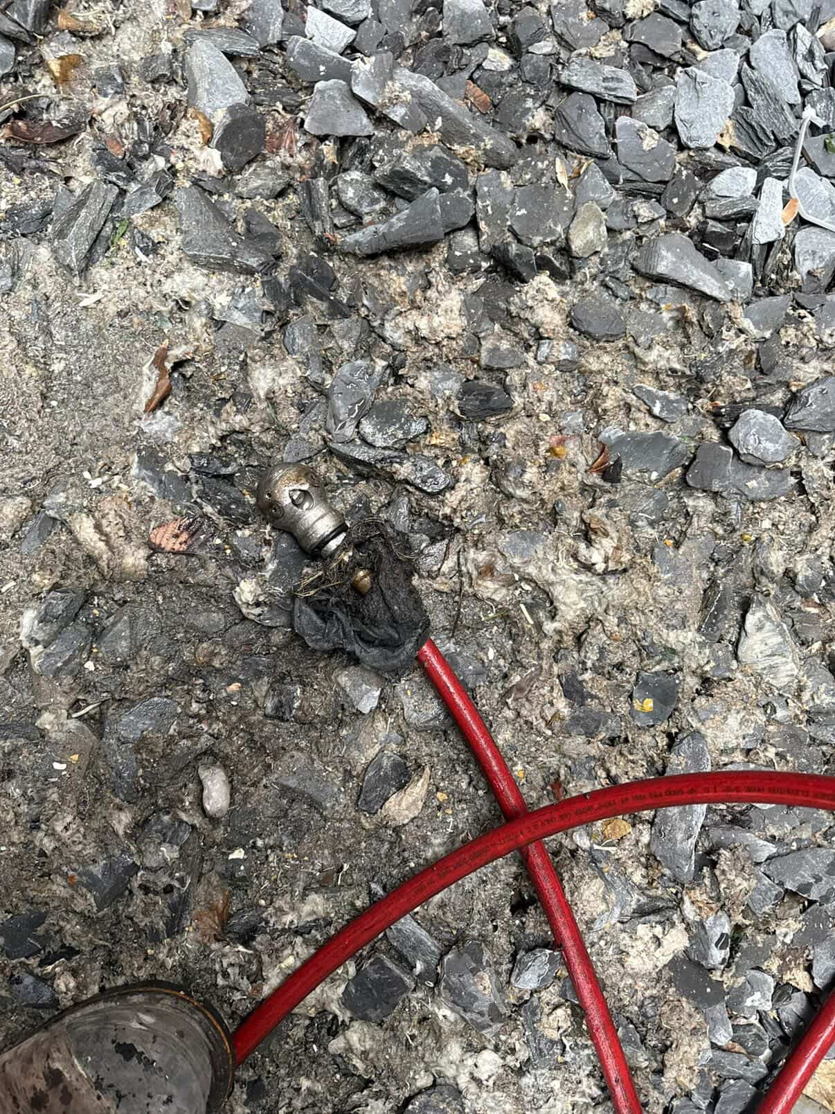 Hydro jetting nozzle after cleaning a clogged sewer pipe